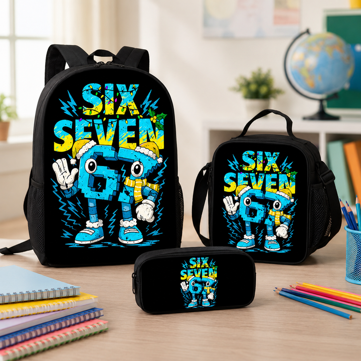 Six Seven 67 Kids 3-Piece School Backpack Set with Crossbody Bag &amp; Pencil Case