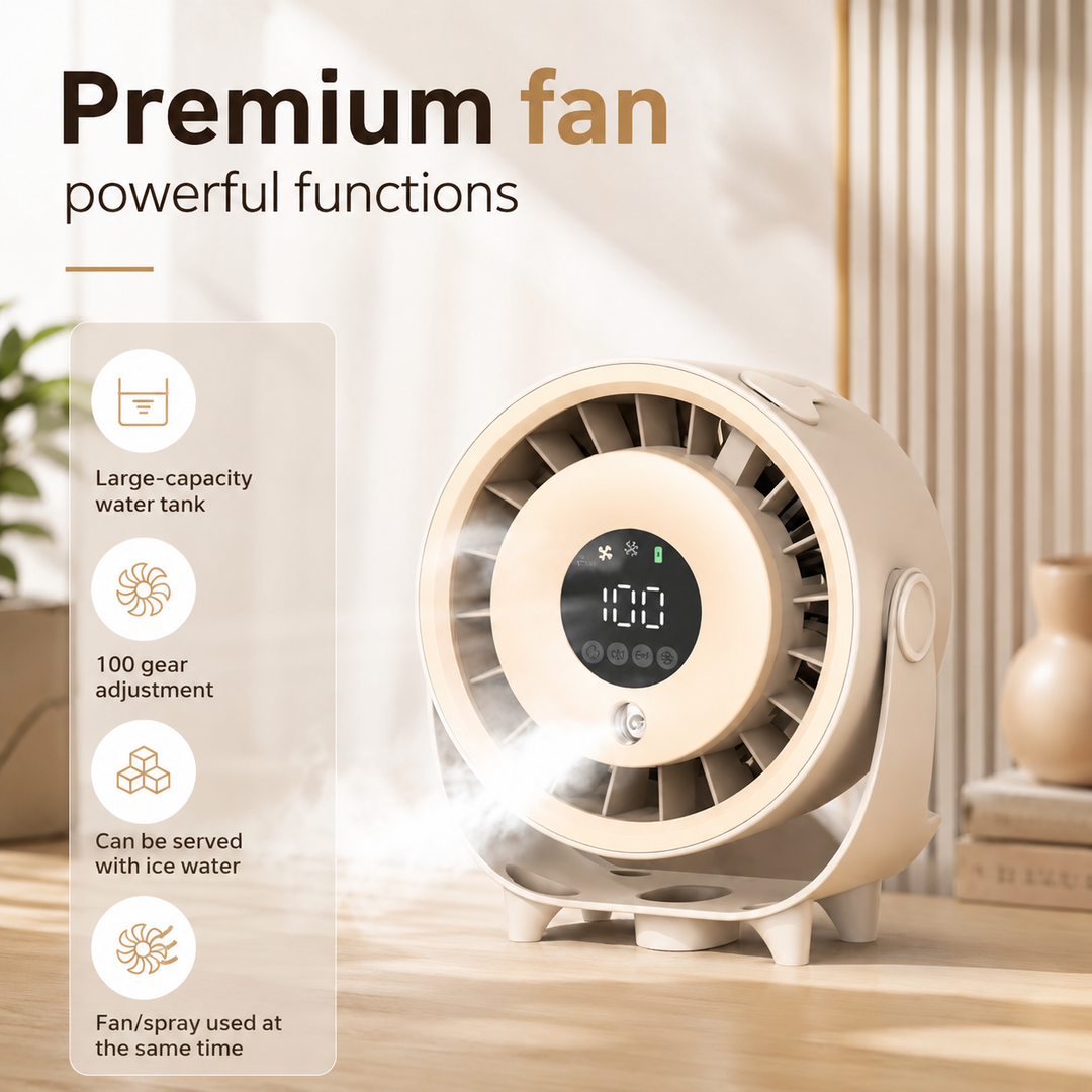 Portable Misting Fan Digital Display Quiet Cooling Humidifier Wall Hangable
