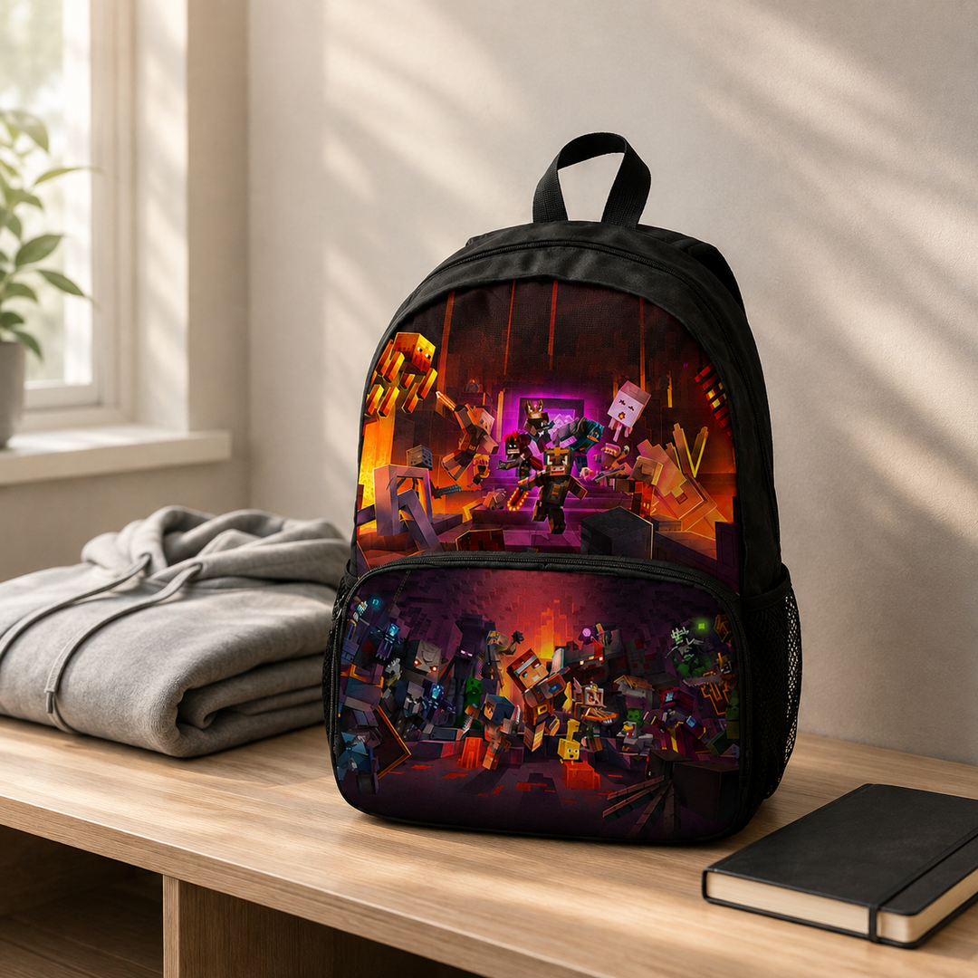 Minecraft Boys School Backpack, Pixel 3D Front Pocket Design