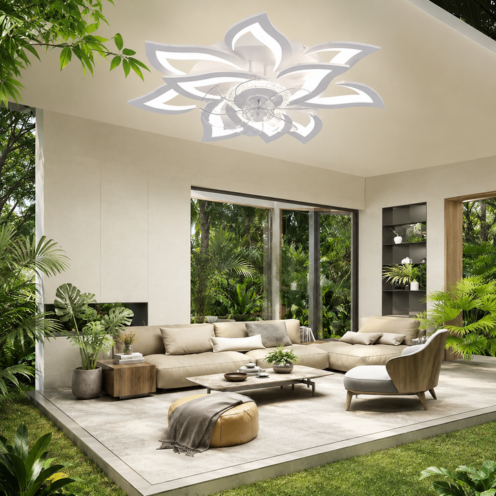 Ceiling Fan with Lights Modern Flower Flush Mount Reversible Living Bedroom