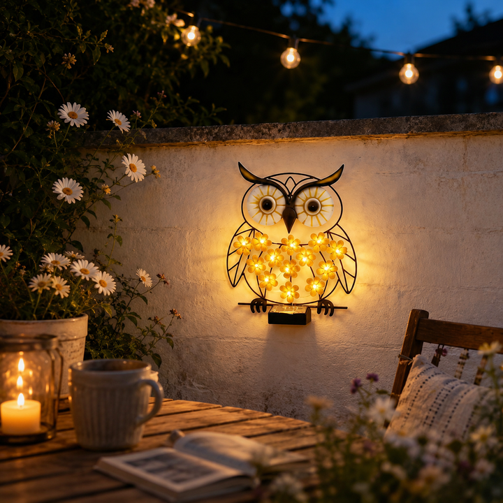 Solar Iron Owl Outdoor Wall Lamp Garden Metal Lawn Courtyard Landscape Ambiance Lighting