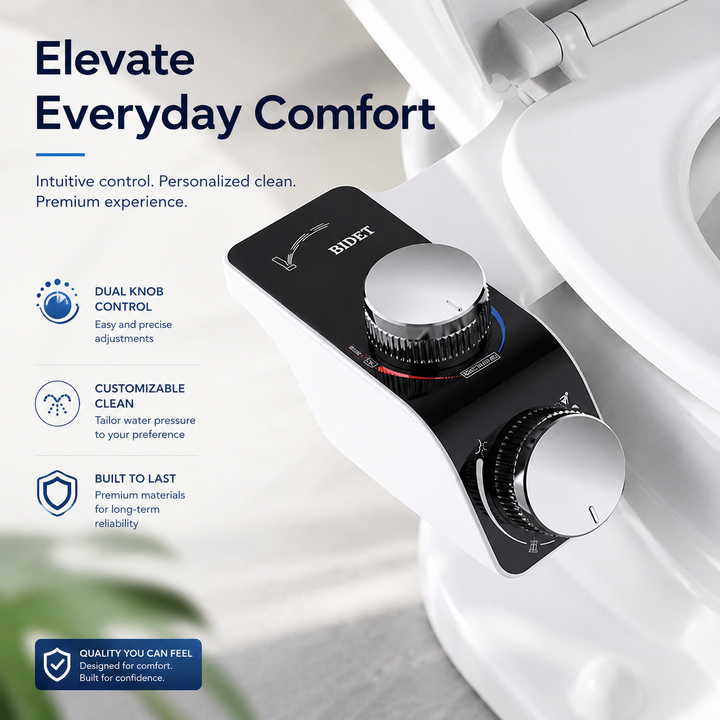 Non-Electric Bidet Toilet Seat Attachment Dual Self-Cleaning Nozzles Hot Cold