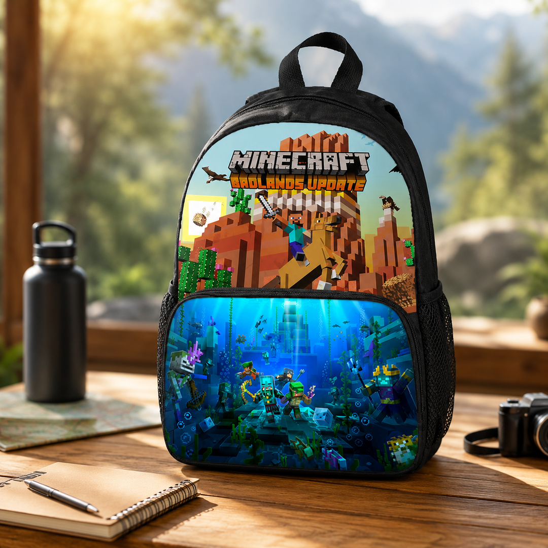 Minecraft Boys School Backpack, Pixel 3D Front Pocket Design