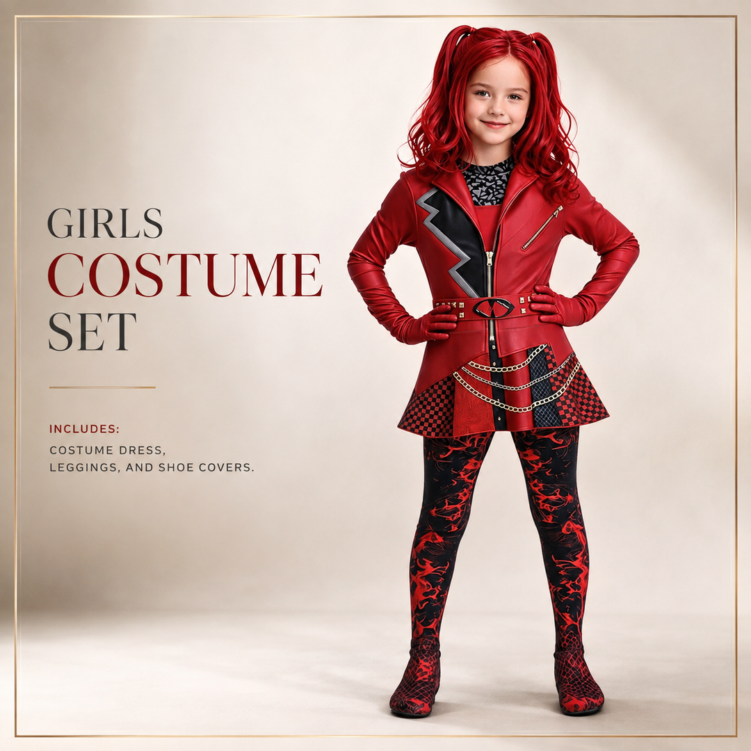 Red Zigzag Villain Costume with Leggings Halloween Outfit For Kids adults