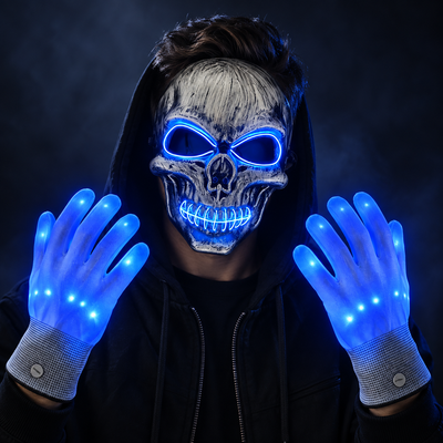 Halloween LED Skull Mask with Light Up Gloves Set