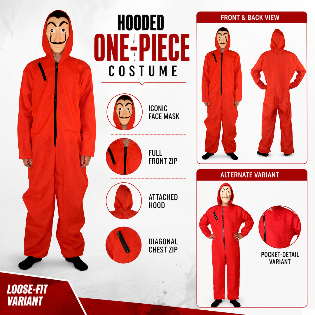 Money Heist Red Jumpsuit Halloween Costume with Dalí Mask