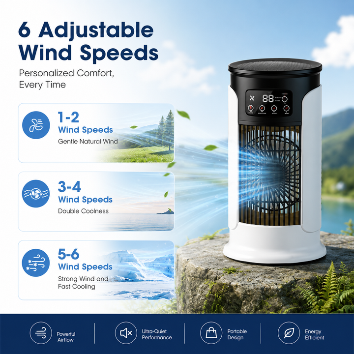 Portable Air Conditioning Tower Fan 6 Speed USB Mini Air Cooler Humidifier