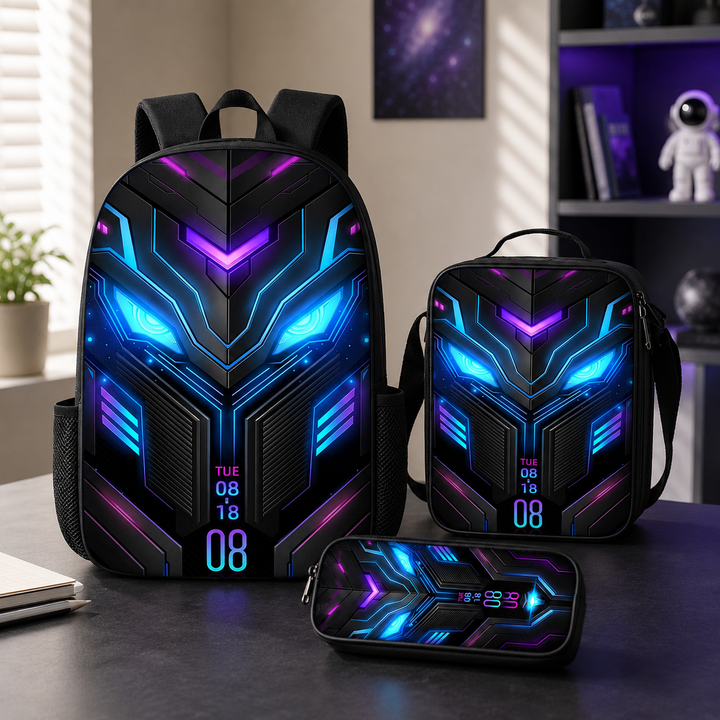 Boys Cyberpunk Robot School Backpack Set for Students