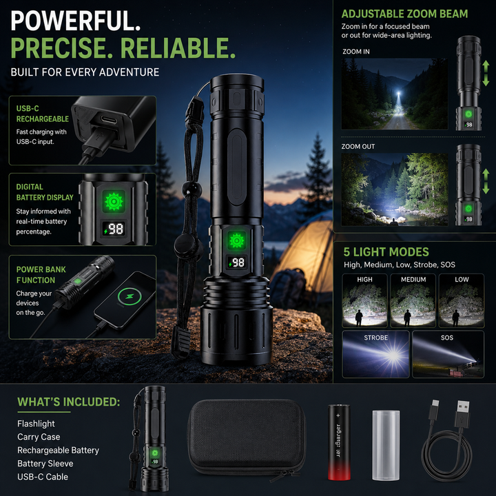 LED Flashlight High Power Handheld Portable 100000 Lumens
