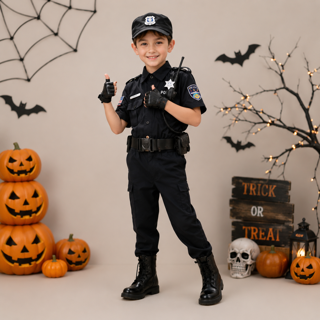 Kids Police Officer Costume Uniform Boys Girls Cosplay Roleplay Kindergarten Performance Set