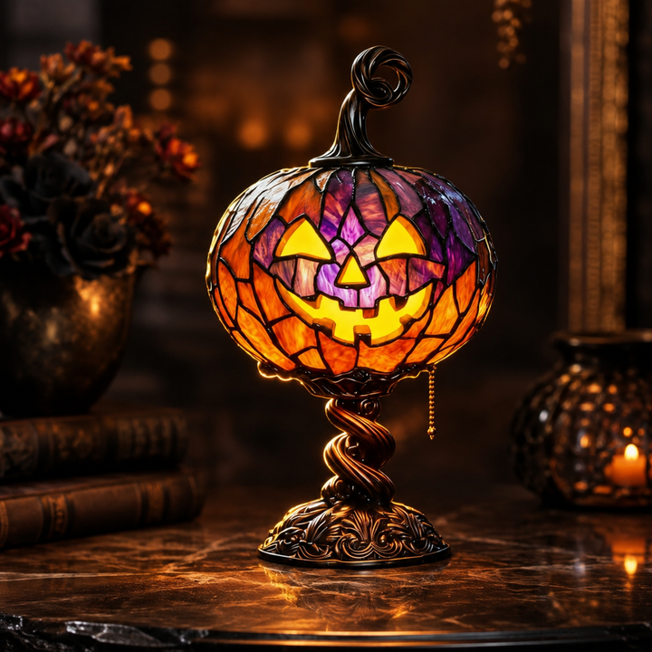 Stained Glass Pumpkin Table Lamp Halloween Decoration Light