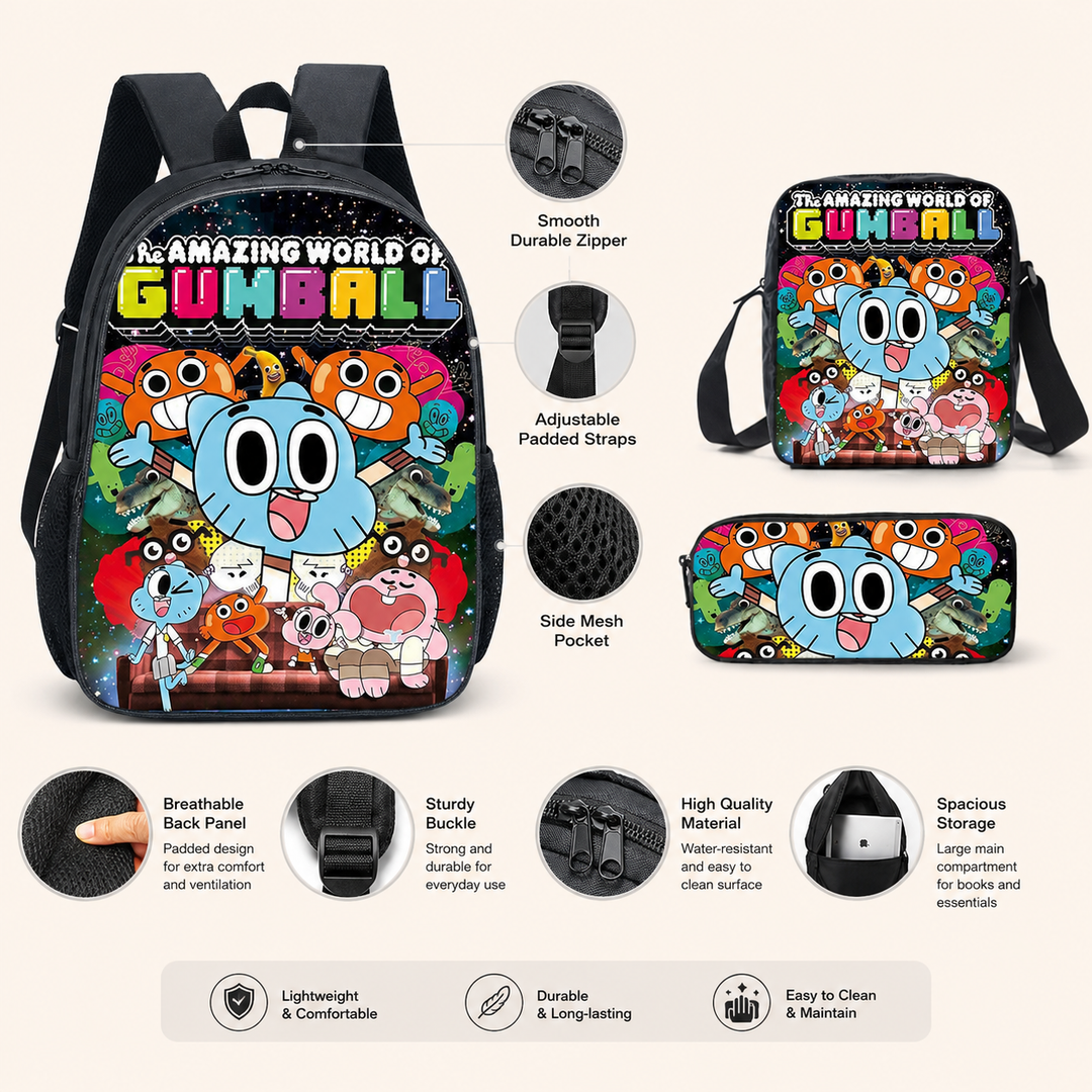 Boys Amazing World of Gumball School Backpack Set