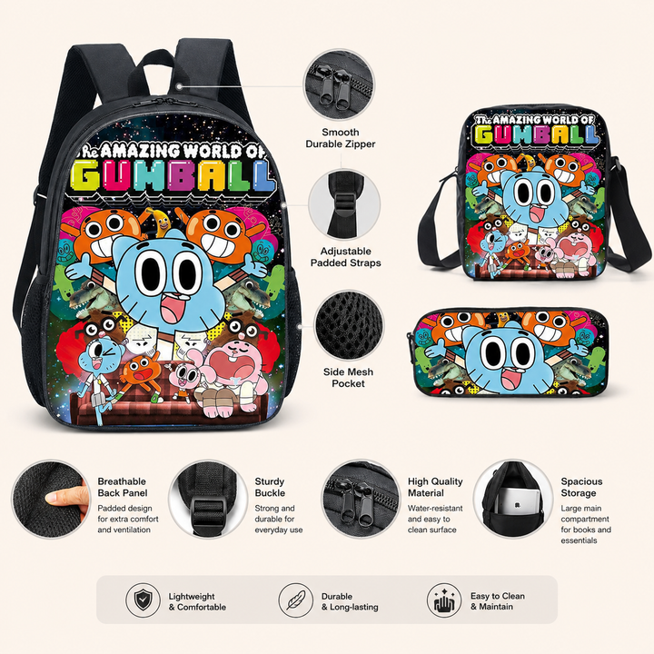 Boys Amazing World of Gumball School Backpack Set