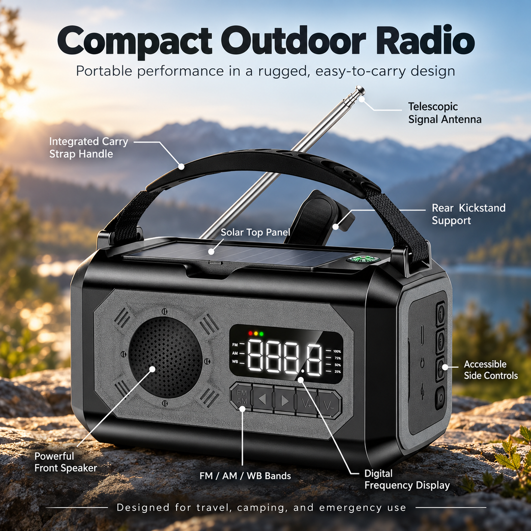 Wind Up Weather Radio 12000mAh Digital LCD NOAA Solar Kickstand