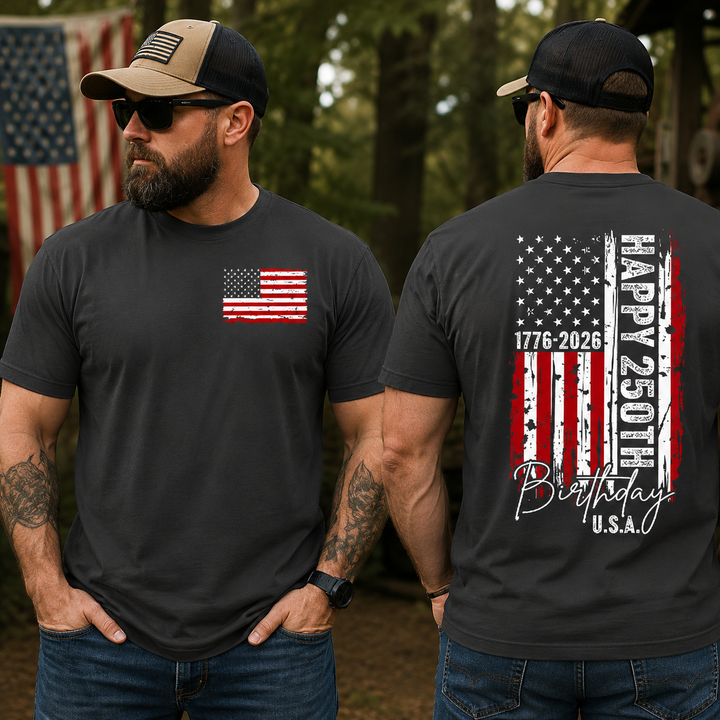 USA 250th Anniversary T-Shirt 1776-2026 Reversible Independence Day July 4th Patriotic Tee
