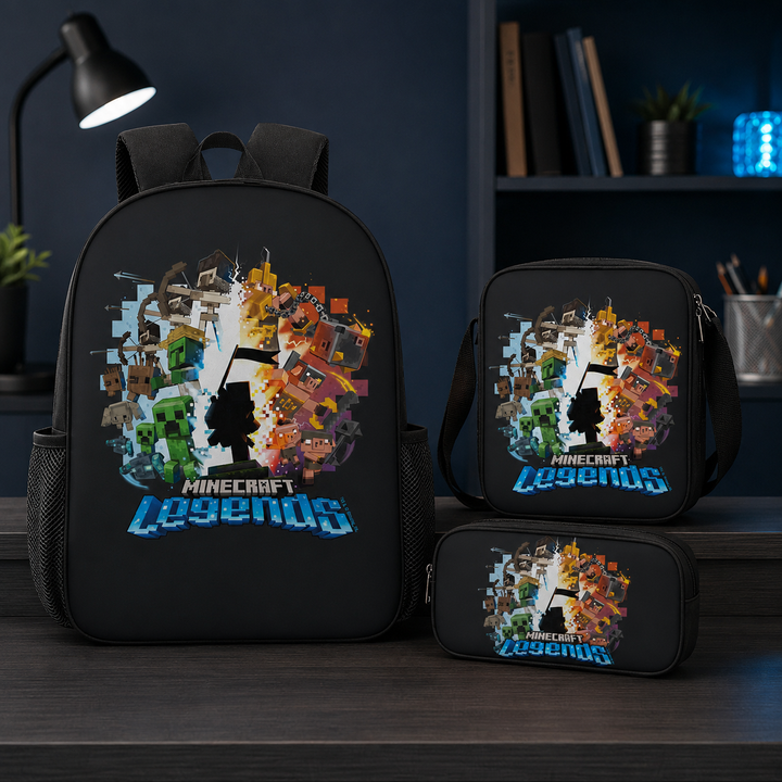 Minecraft Legends Boys 3-Piece School Backpack Set with Lunch Bag &amp; Pencil Case