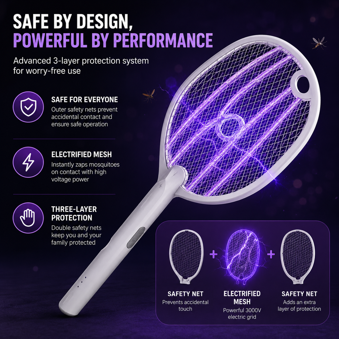 Electric Mosquito Swatter Racket 3000V with Type-C Charging Mosquito Killer Lamp