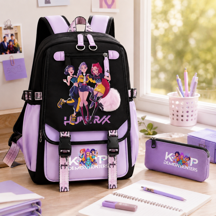Anime Character School Backpack 2Pcs Set Student Pencil Case Women Gift