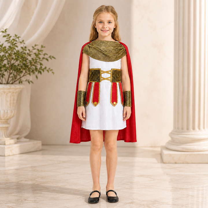Roman Warrior Girl Costume with Cape Halloween Costume
