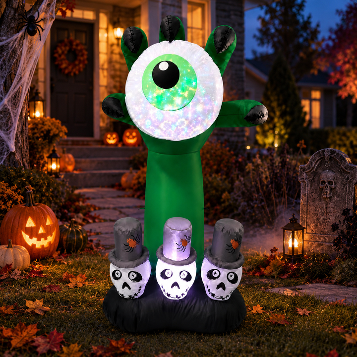 Halloween Inflatable Eyeball Monster Hand with Skulls LED Yard Decor