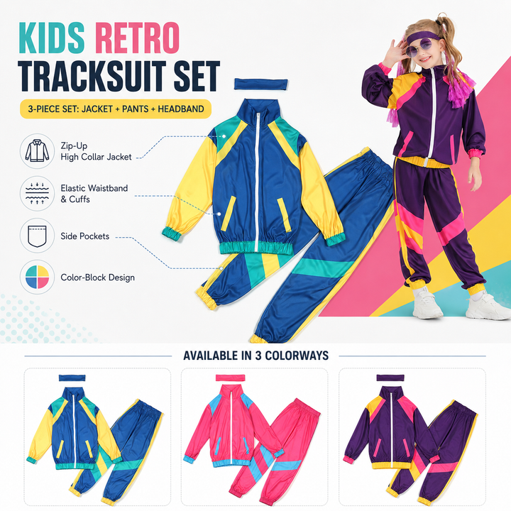 Kids Retro Tracksuit Costume 80s Dance Outfit Halloween Costume