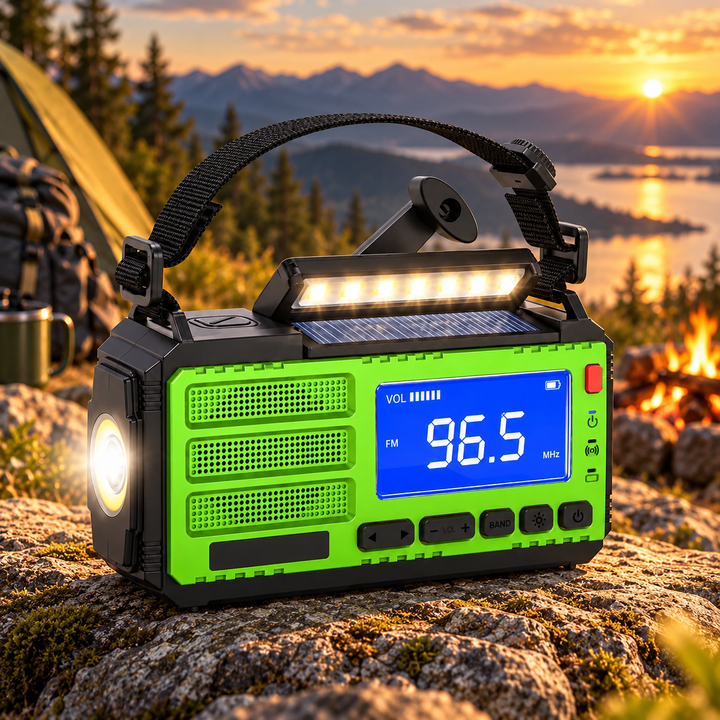 Wind Up Radio Solar Emergency LED Light Bar Digital FM USB Power Bank