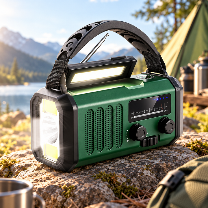 Wind Up Radio 10000mAh 135 Lumen Flashlight Reading Lamp NOAA Solar