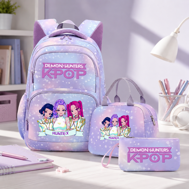 Anime Character School Backpack 3Pcs Set with Lunch Bag Teens Student Daily