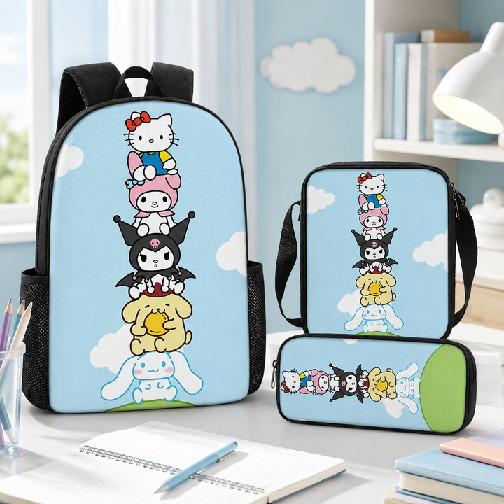 Kuromi Girls 3-Piece School Backpack Set with Shoulder Bag &amp; Pencil Case