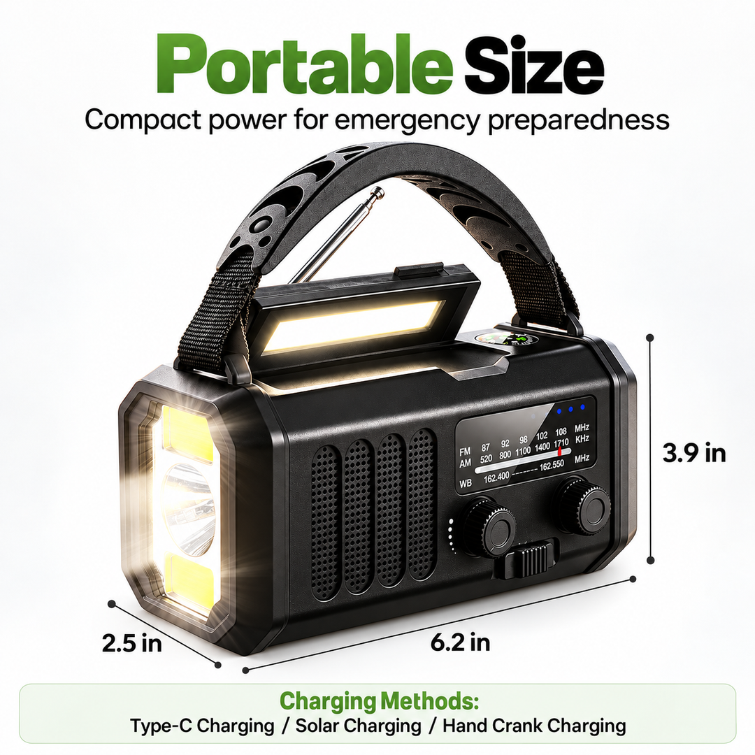 Wind Up Radio 10000mAh 135 Lumen Flashlight Reading Lamp NOAA Solar