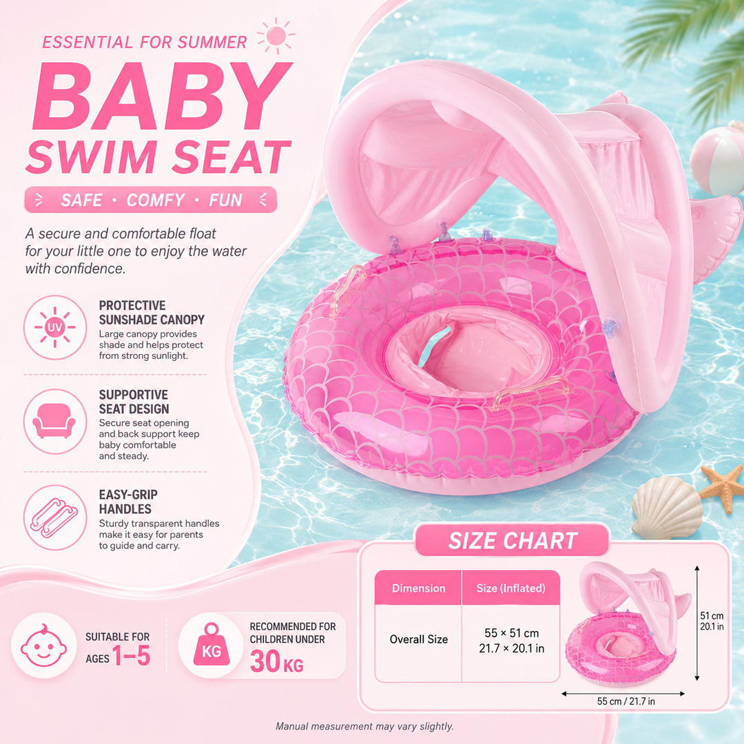 Canopy Swim Ring Pool Float Safety Seat Sun Protection Kids