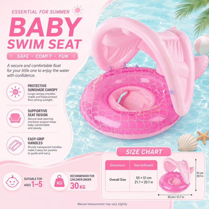 Canopy Swim Ring Pool Float Safety Seat Sun Protection Kids