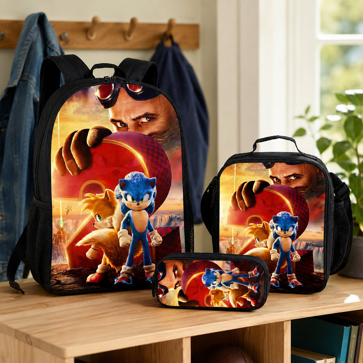 Sonic Boys 3-Piece School Backpack Set with Lunch Bag &amp; Pencil Case