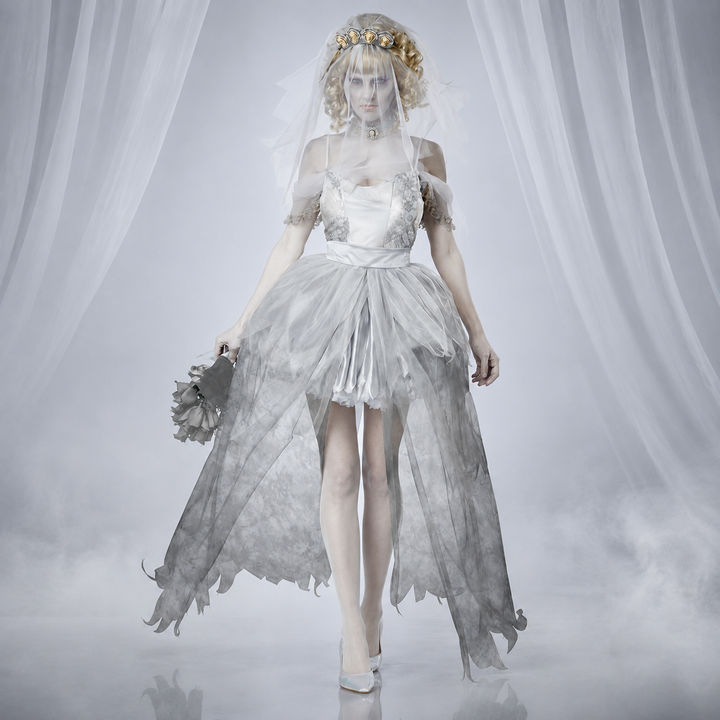 Ghost Bride Costume Zombie Wedding Dress Halloween Costume