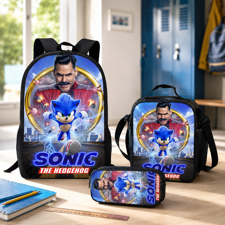 Sonic the Hedgehog Boys School Backpack 3-Piece Set with Lunch Bag &amp; Pencil Case