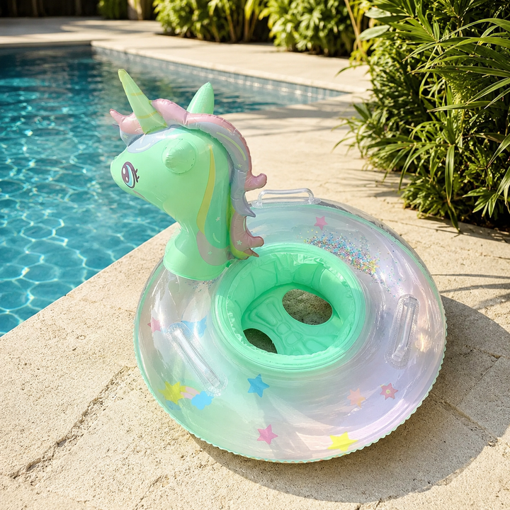 Unicorn Swim Ring Inflatable Pool Float Rainbow Sequined Kids Floatie