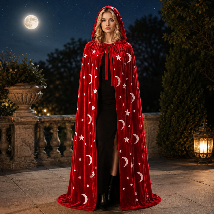 Star and Moon Velvet Cape Costume Wizard Halloween Costume