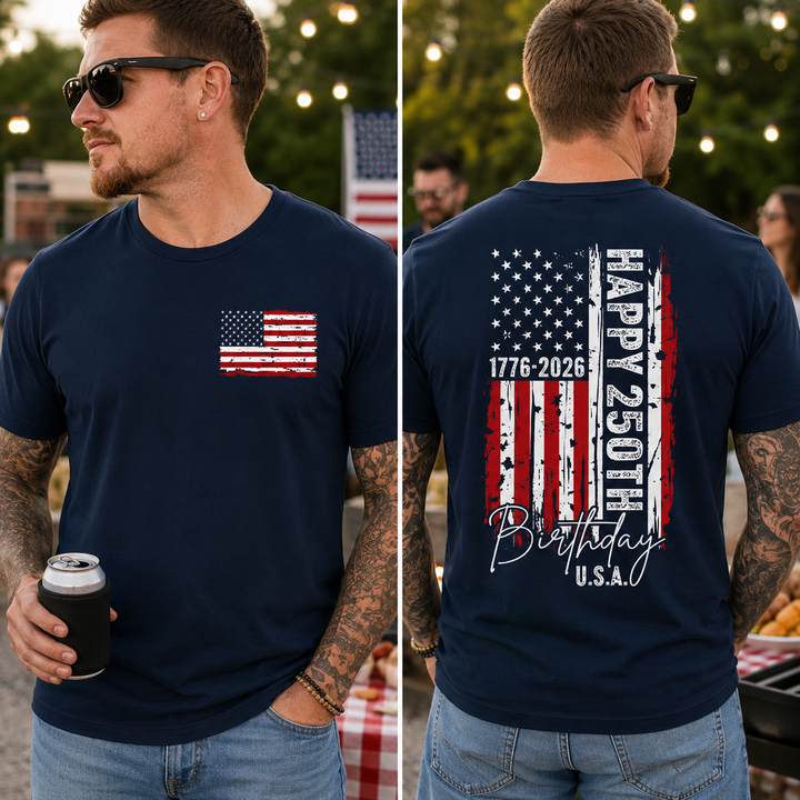 USA 250th Anniversary T-Shirt 1776-2026 Reversible Independence Day July 4th Patriotic Tee