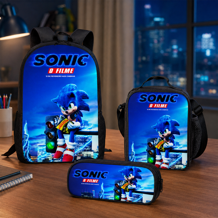 Sonic Boys 3-Piece School Backpack Set with Lunch Bag &amp; Pencil Case