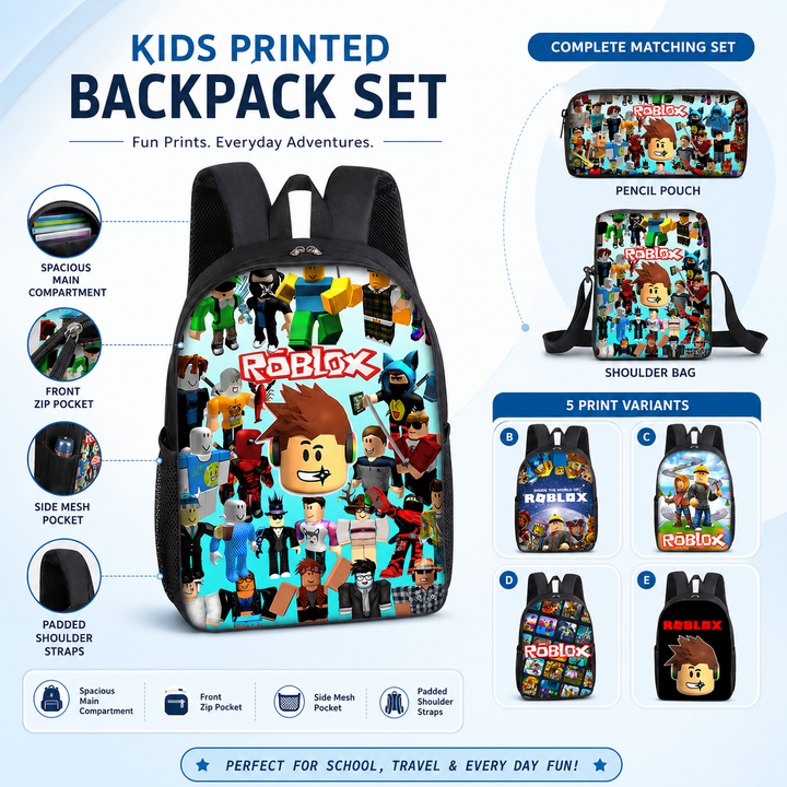 Roblox Boys 3-Piece School Backpack Set with Shoulder Bag &amp; Pencil Case