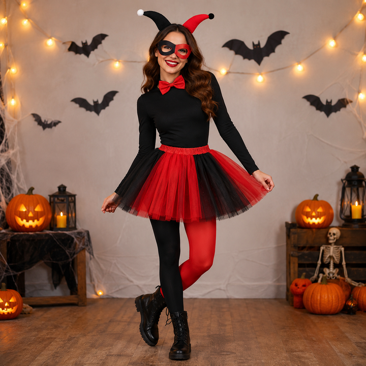 Harley Quinn Accessory Set Headband Mask Gloves and Earrings