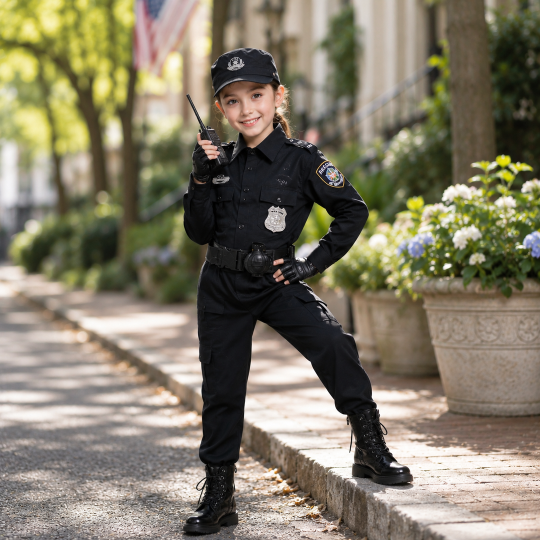 Kids Police Officer Costume Uniform Boys Girls Cosplay Roleplay Kindergarten Performance Set