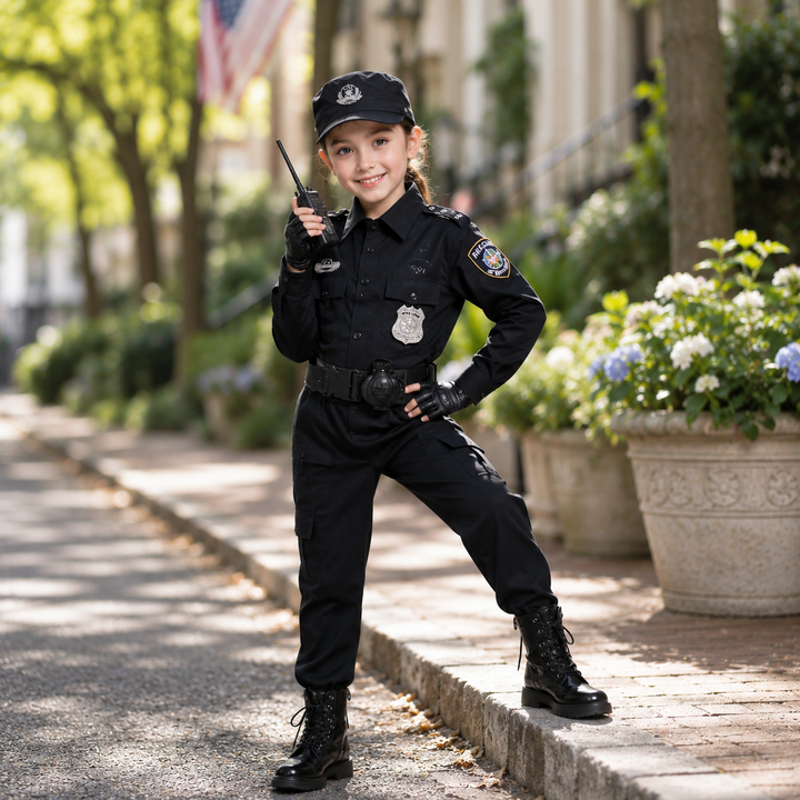Kids Police Officer Costume Uniform Boys Girls Cosplay Roleplay Kindergarten Performance Set