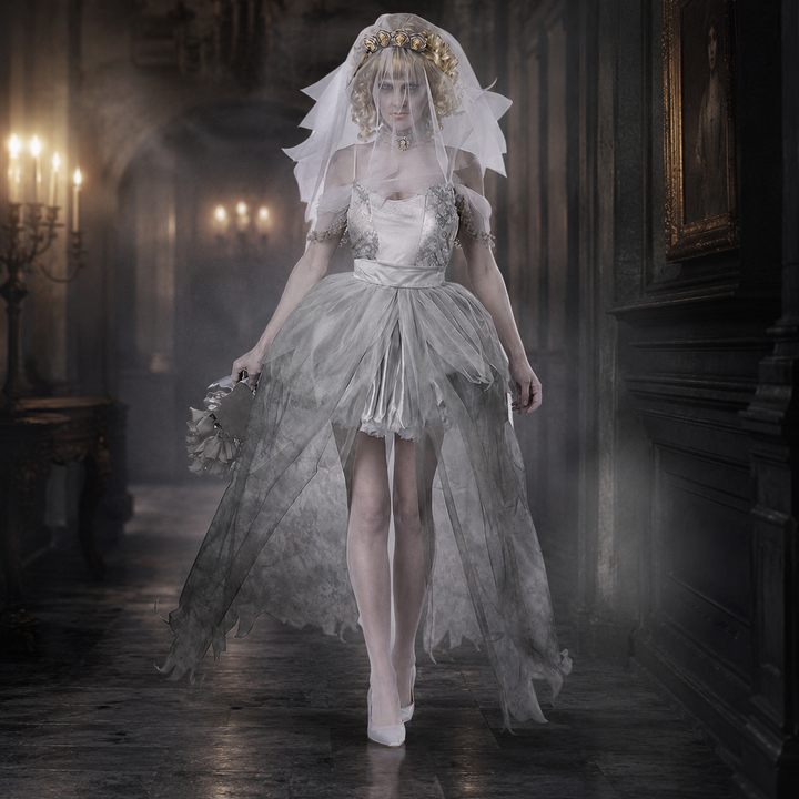 Ghost Bride Costume Zombie Wedding Dress Halloween Costume