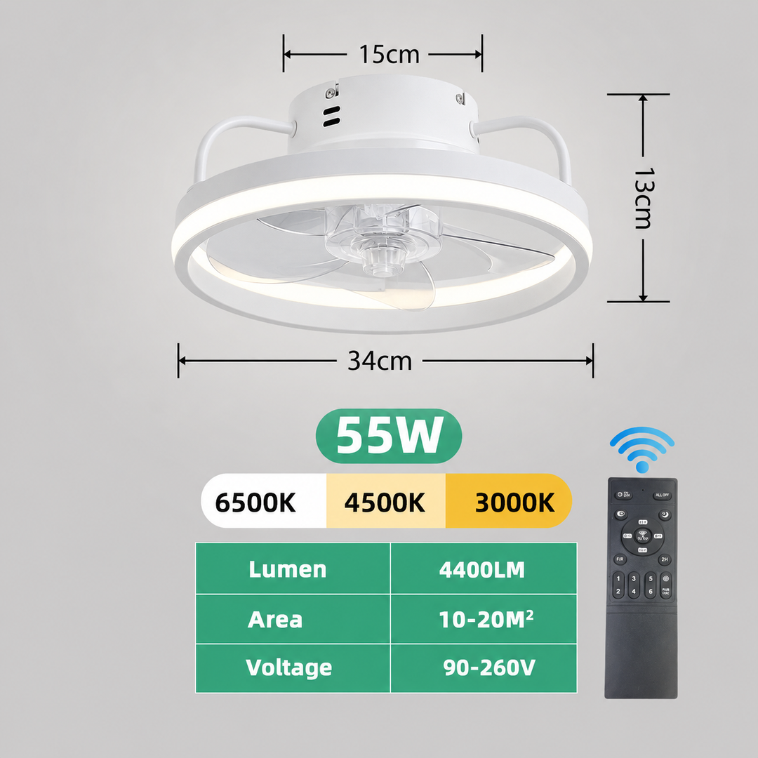 55W Ceiling Fan with LED Light Remote Bedroom 34cm 4 Styles
