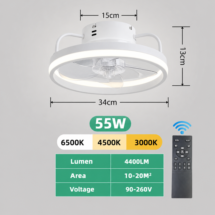 55W Ceiling Fan with LED Light Remote Bedroom 34cm 4 Styles