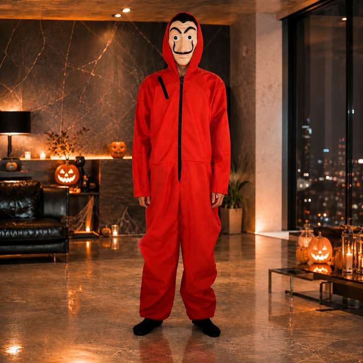 Money Heist Red Jumpsuit Halloween Costume with Dalí Mask