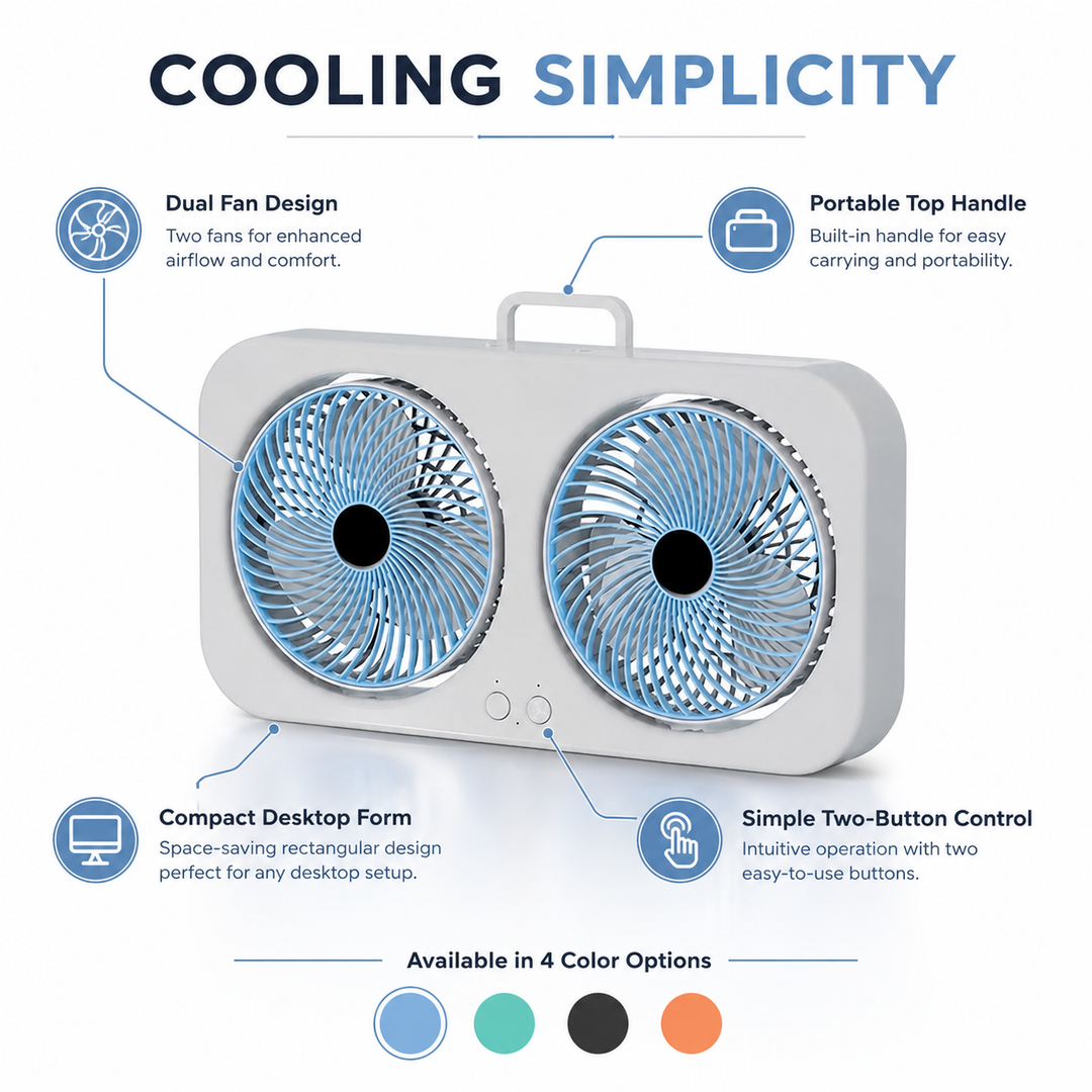 Double Head USB Circulating Fan Dual Motor 360 Adjustable Type-C Home Outdoor