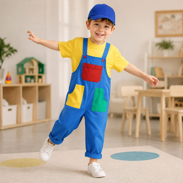 Super Mario Bros Costume Overalls Set with Cap for Kids