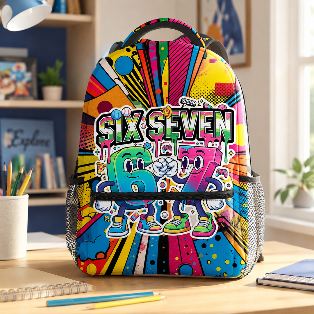 Six Seven 67 Unisex Kids School Backpack, Full-Print